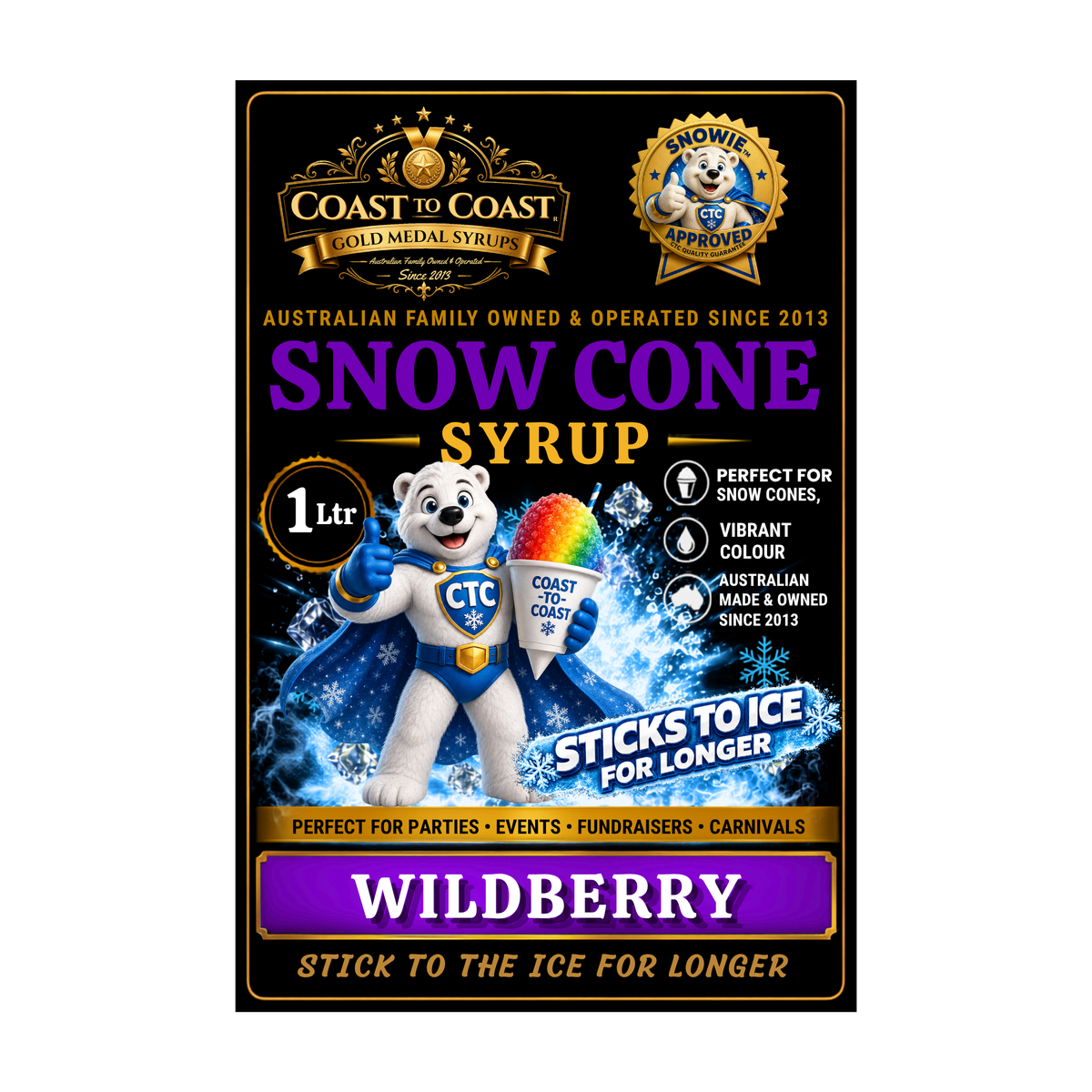 Wildberry Snow Cone Syrups 1ltr - Coast to Coast Gold Medal Syrups®