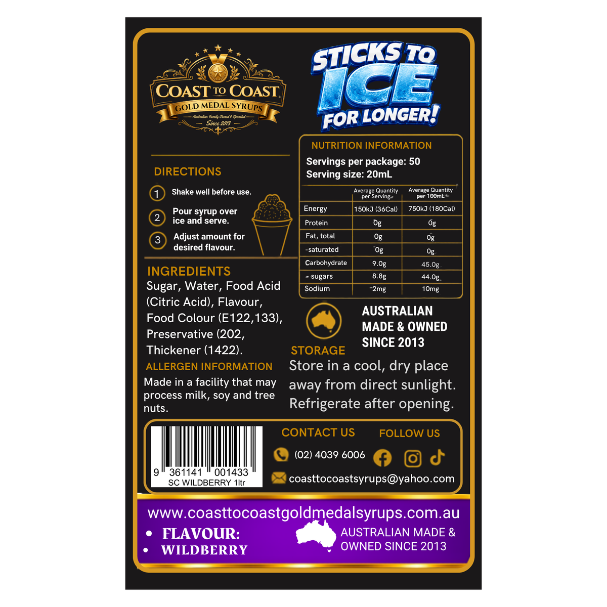 Wildberry Snow Cone Syrups 1ltr - Coast to Coast Gold Medal Syrups®