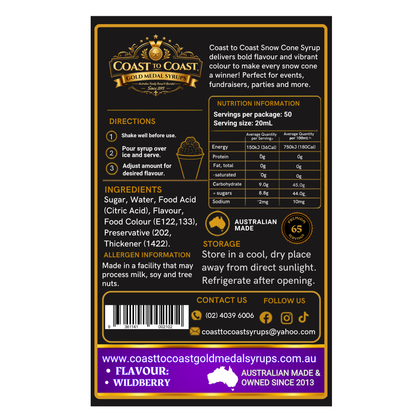 Wildberry Snow Cone Syrups 2ltr - Coast to Coast Gold Medal Syrups®