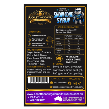 Wildberry Snow Cone Syrups 2ltr - Coast to Coast Gold Medal Syrups®
