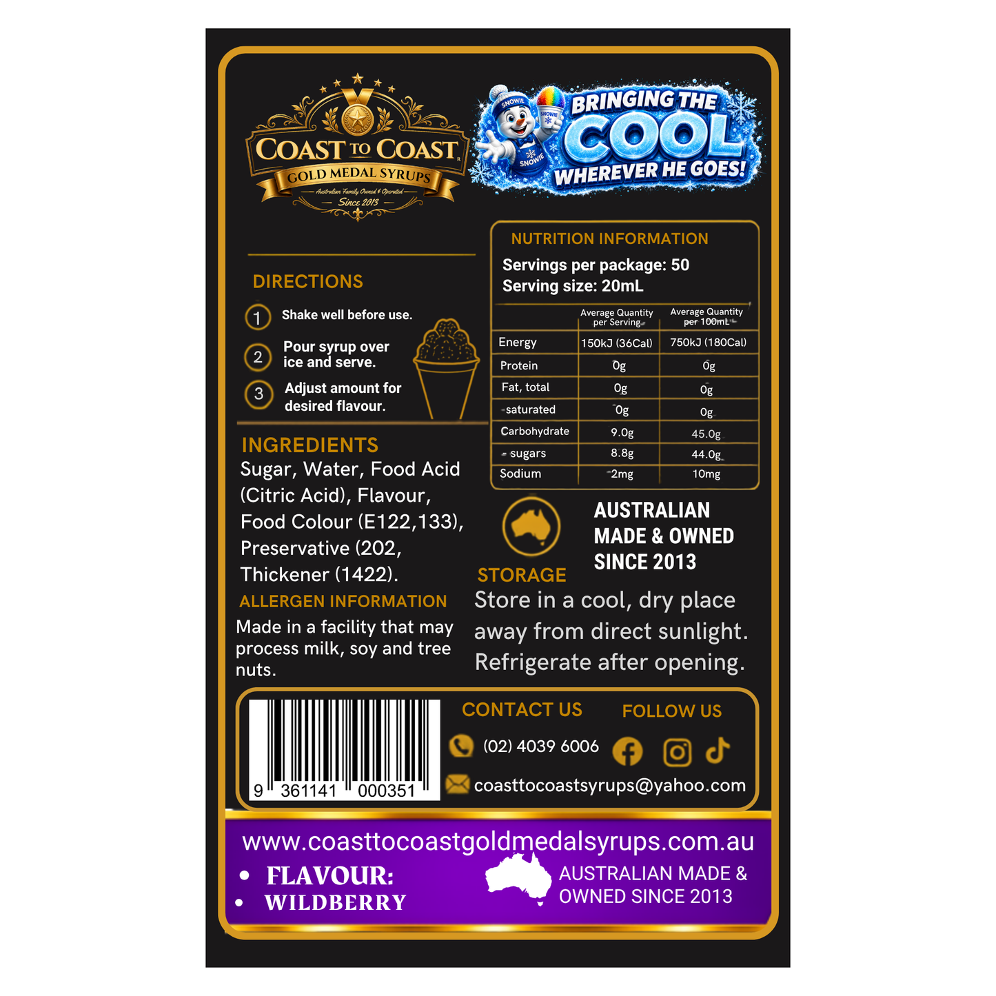 Wildberry Snow Cone Syrups 375ml - Coast to Coast Gold Medal Syrups®