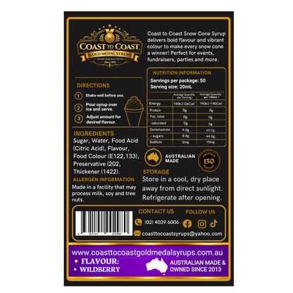 Wildberry Snow Cone Syrups 4ltr - Coast to Coast Gold Medal Syrups®