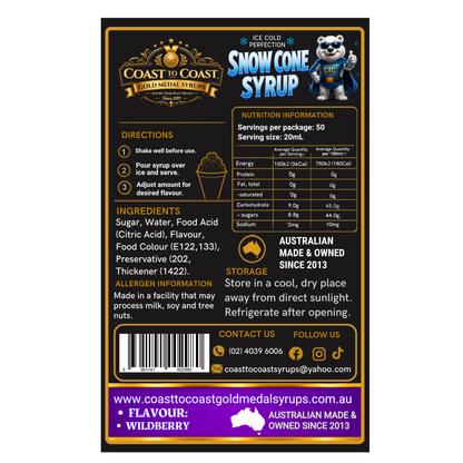 Wildberry Snow Cone Syrups 4ltr - Coast to Coast Gold Medal Syrups®