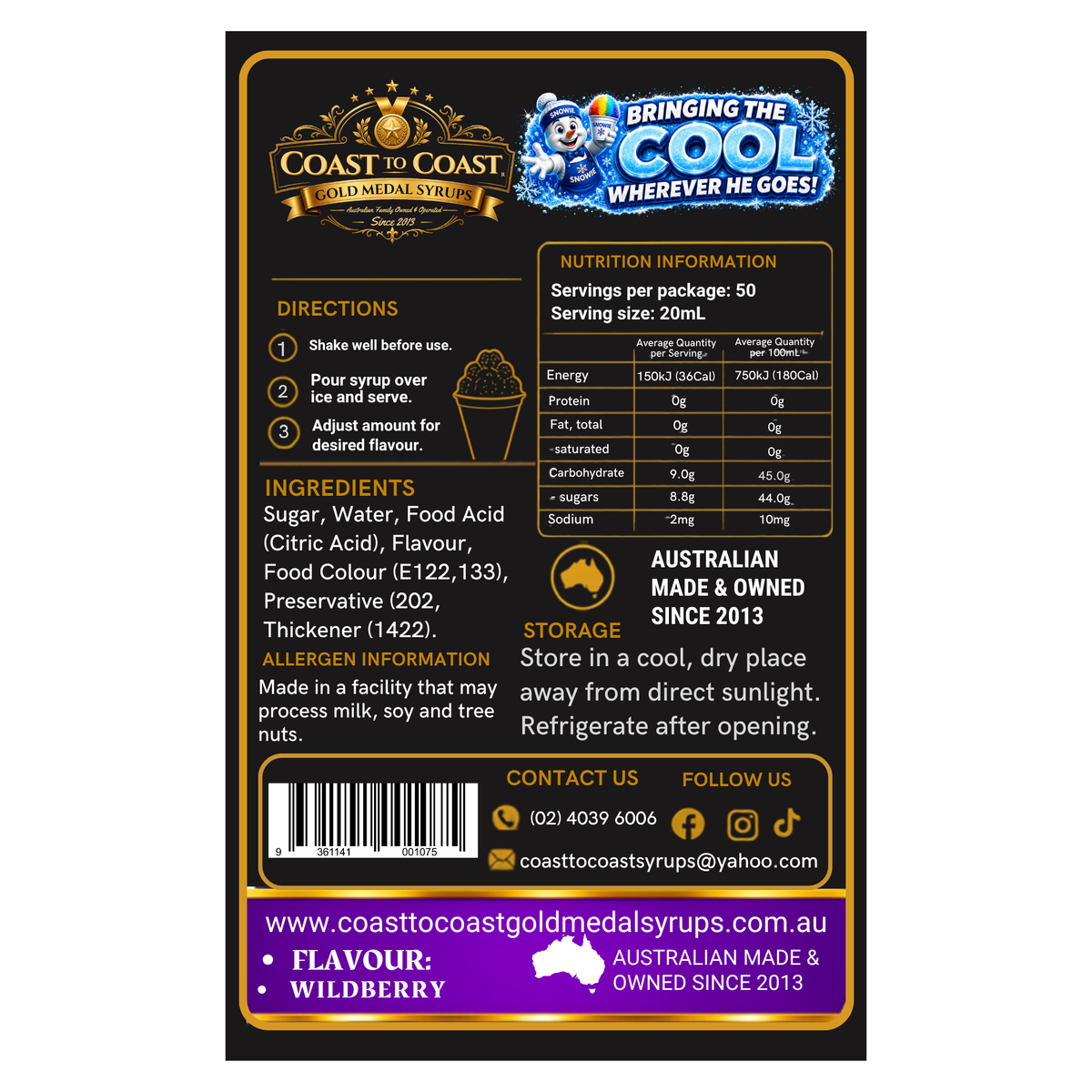 Wildberry Snow Cone Syrups 750ml - Coast to Coast Gold Medal Syrups®