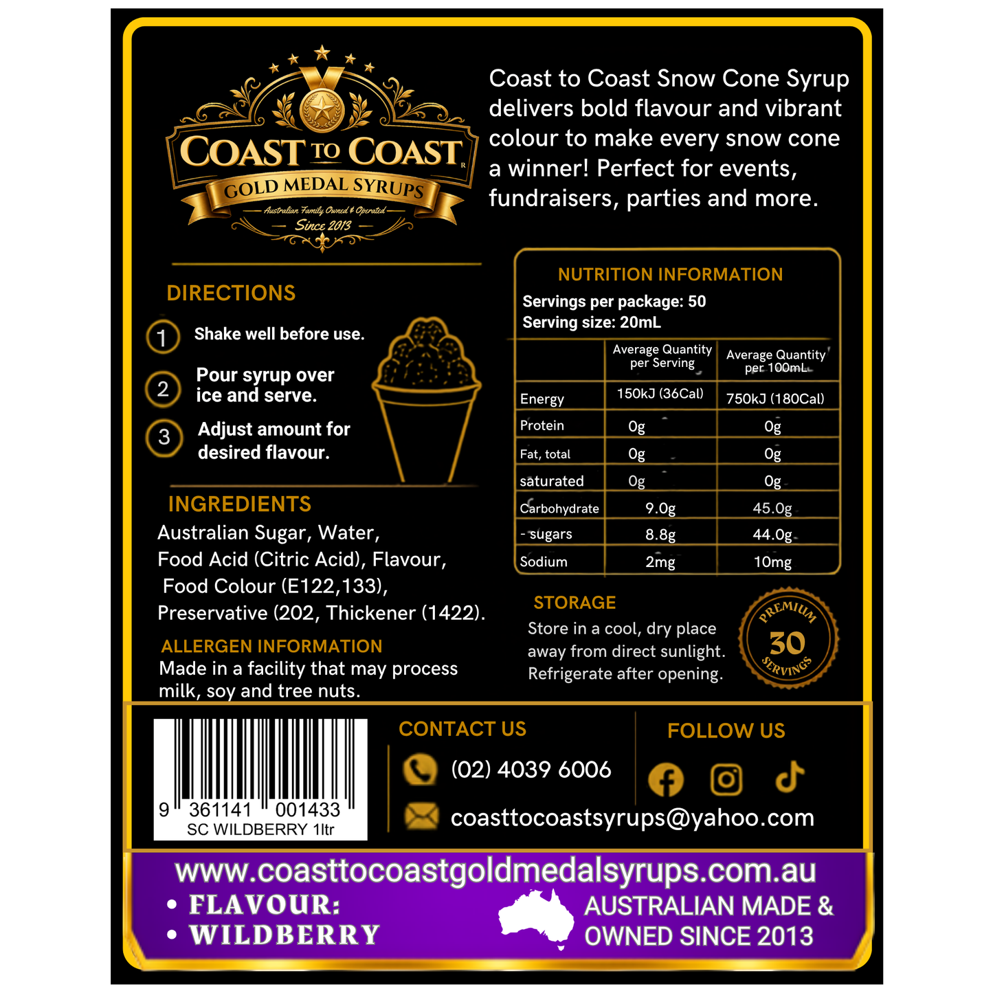 Wildberry Snow Cone Syrups 1ltr - Coast to Coast Gold Medal Syrups®
