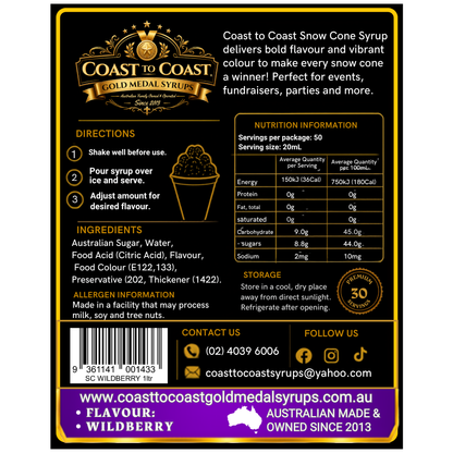 Wildberry Snow Cone Syrups 1ltr - Coast to Coast Gold Medal Syrups®
