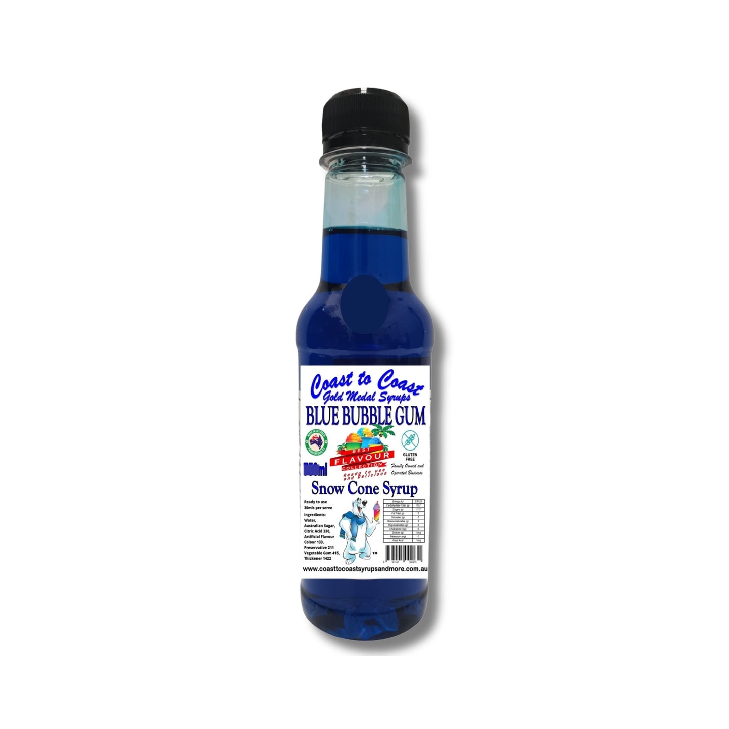 1.Blue Bubble Gum Snow Cone Syrup 250ml – Premium Ice Syrup | Coast to Coast Gold Medal Syrups®