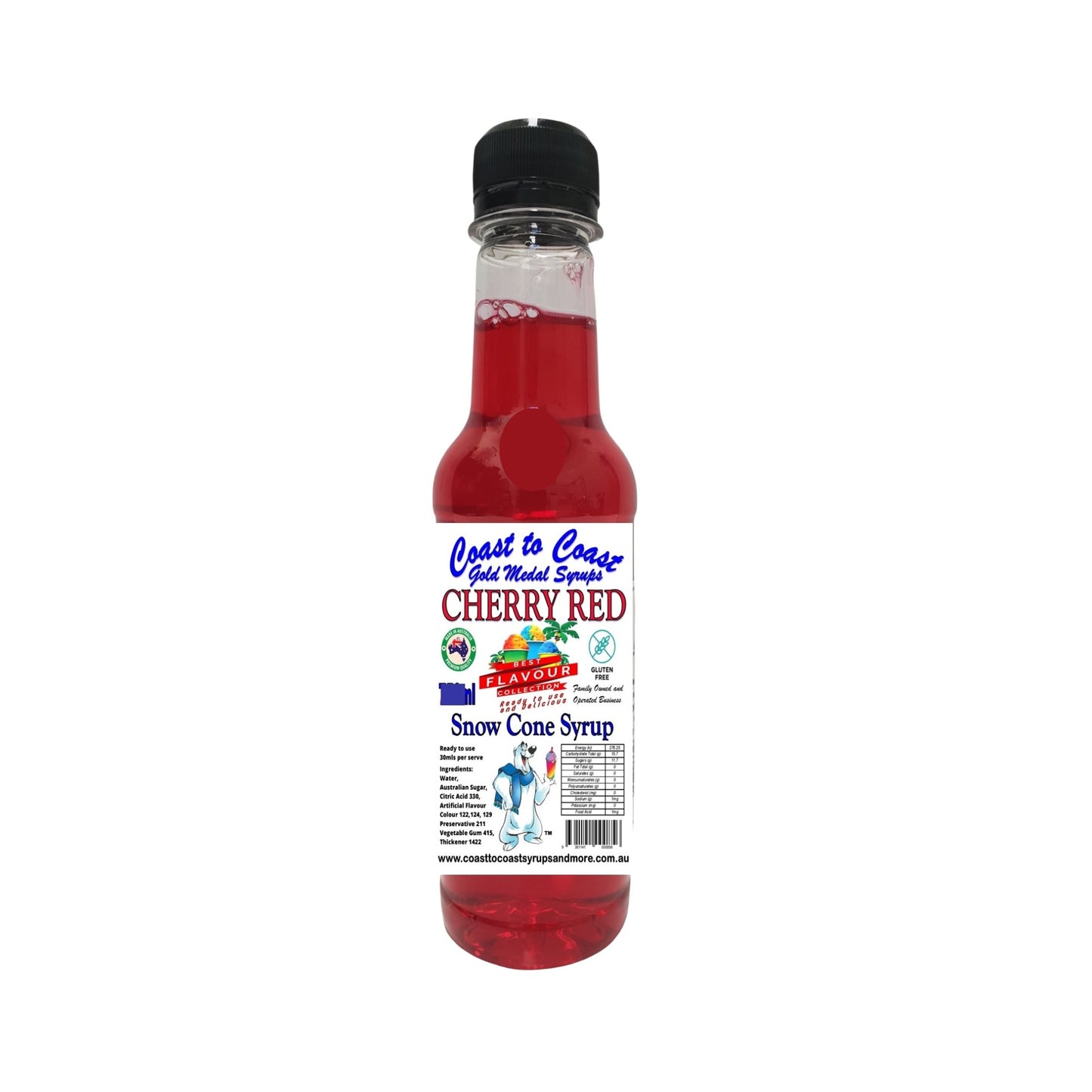 1.Cherry Red Snow Cone Syrup 250ml – Premium Ice Syrup | Coast to Coast Gold Medal Syrups®