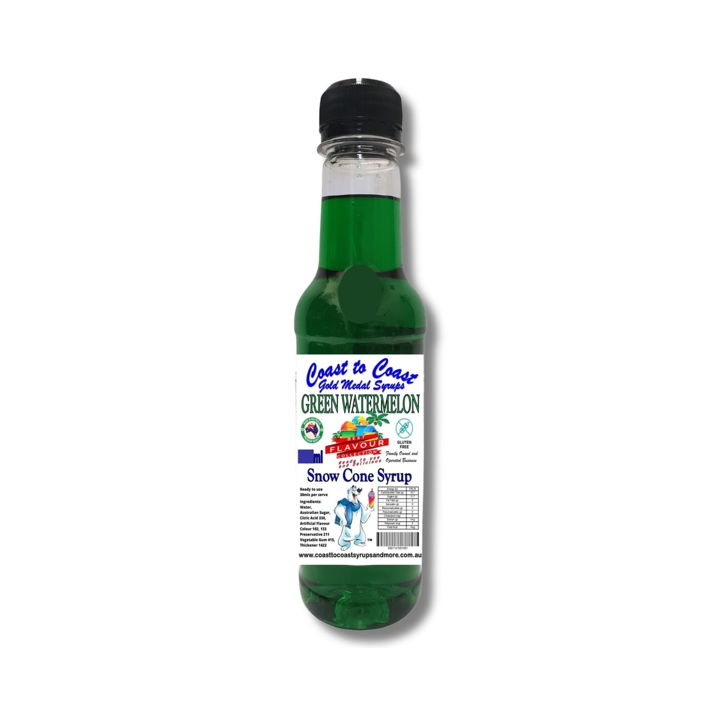 1.Green Watermelon Snow Cone Syrup 250ml – Premium Ice Syrup | Coast to Coast Gold Medal Syrups®