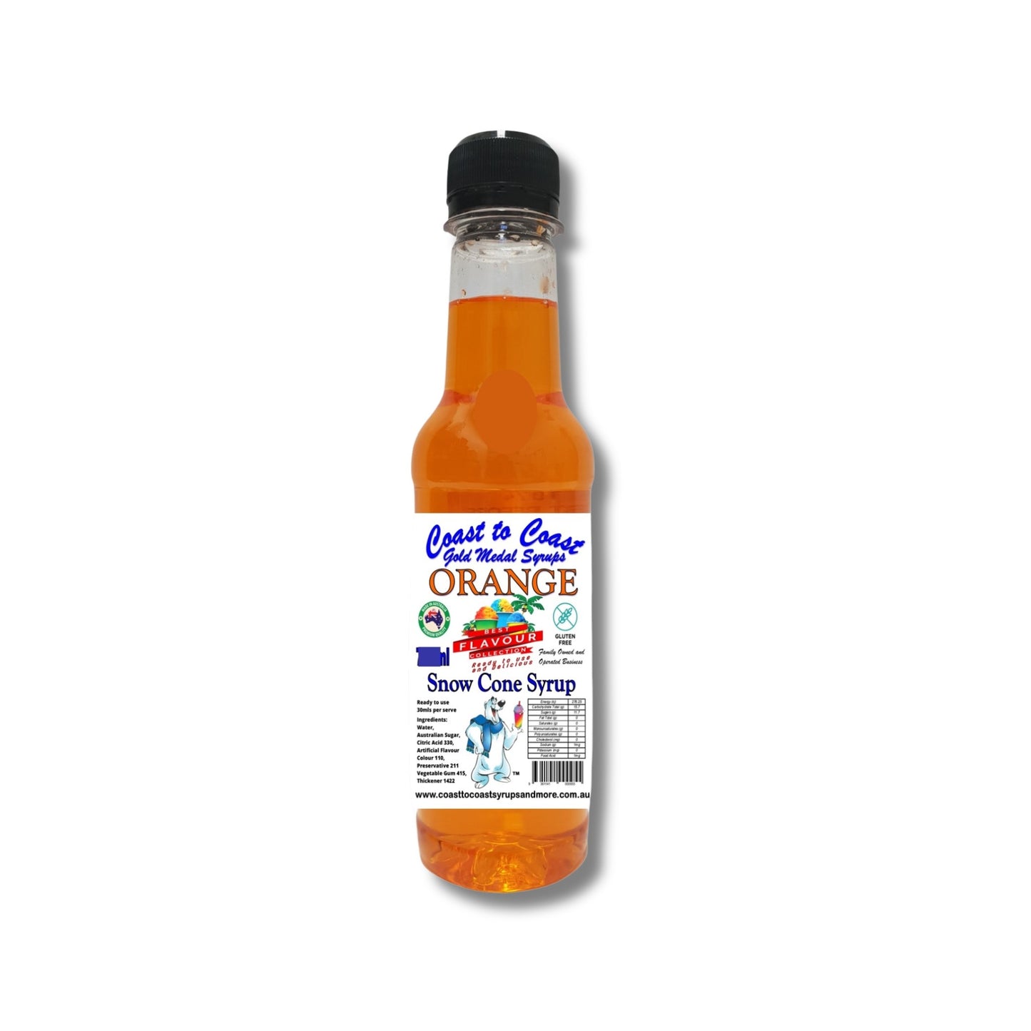 1.Orange Snow Cone Syrup 250ml – Premium Ice Syrup | Coast to Coast Gold Medal Syrups®