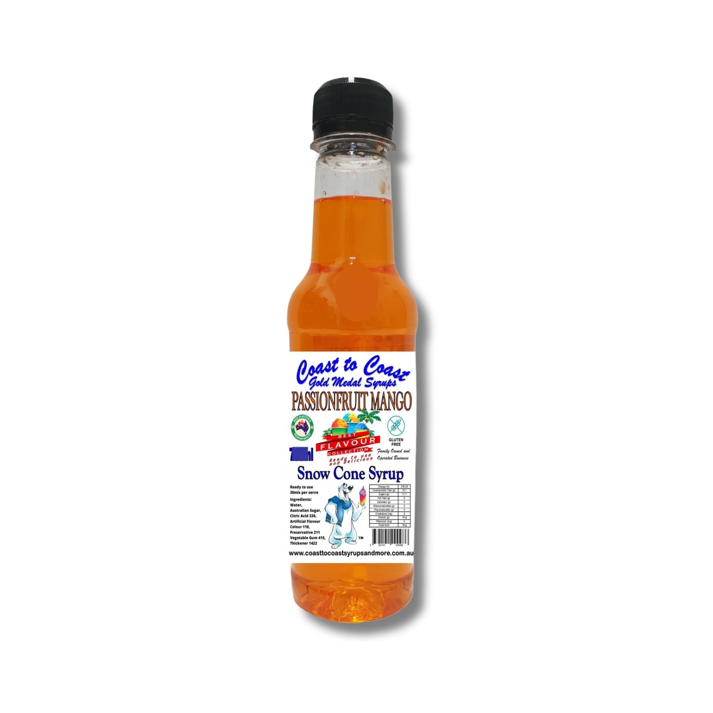 1.Passionfruit Mango Snow Cone Syrup 250ml – Premium Ice Syrup | Coast to Coast Gold Medal Syrups®