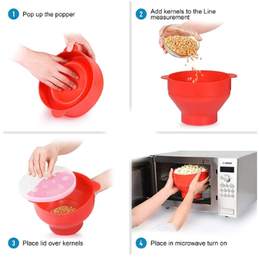 #6 APS, High Quality Microwave Popcorn Bowl Bucket Silicone DIY Popcorn Maker with Lid