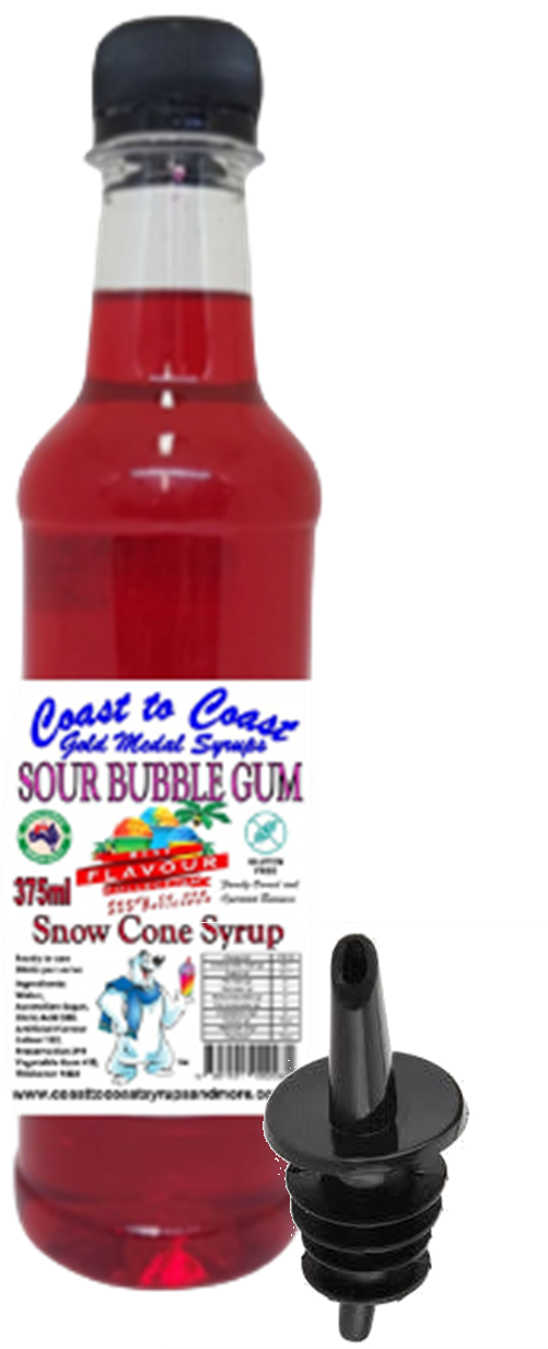 #2 New Sour Range, Coast to Coast Gold Medal Syrups® 375ml Snow Cone Syrups with Bottle Pourer