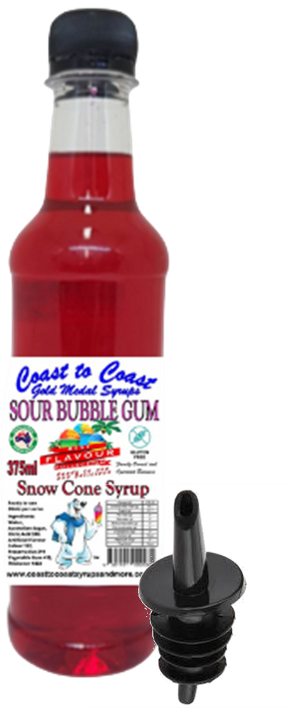 #2 New Sour Range, Coast to Coast Gold Medal Syrups®, 4x375ml Snow Cone Syrups with Bottle Pourers