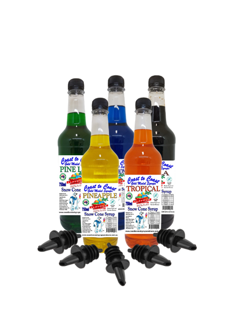 #3 Coast to Coast Gold Medal Syrups®, 5 x 750 ml Snow Cone Syrup Assorted Flavours With Pourers