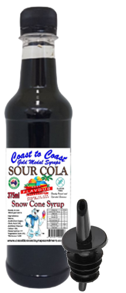 #2 New Sour Range, Coast to Coast Gold Medal Syrups®, 4x375ml Snow Cone Syrups with Bottle Pourers