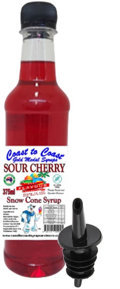 #2 New Sour Range, Coast to Coast Gold Medal Syrups®, 4x375ml Snow Cone Syrups with Bottle Pourers