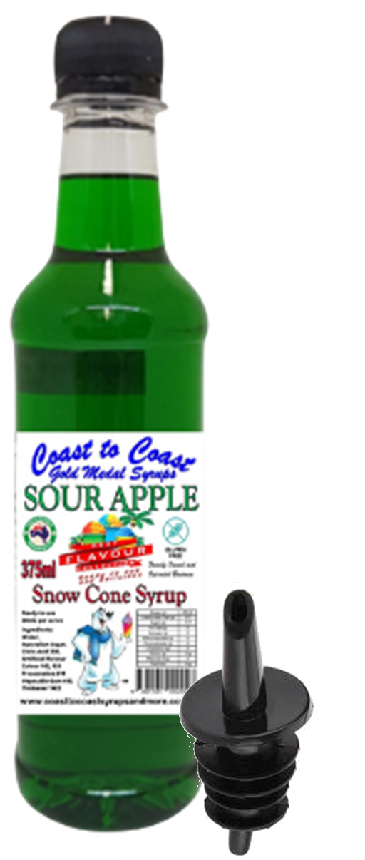 #2 New Sour Range, Coast to Coast Gold Medal Syrups®, 4x375ml Snow Cone Syrups with Bottle Pourers