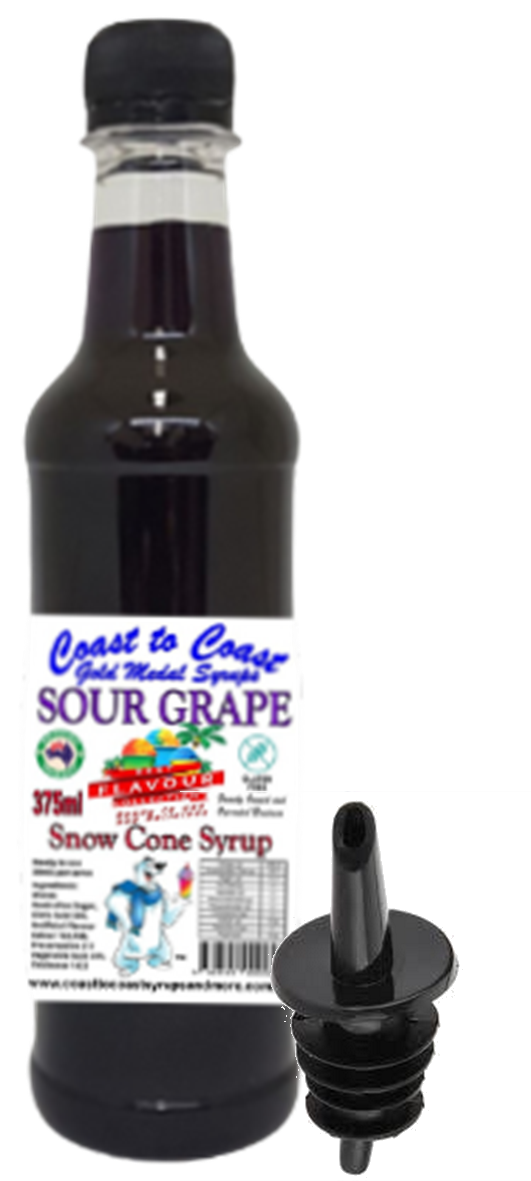 #2 New Sour Range, Coast to Coast Gold Medal Syrups®, 4x375ml Snow Cone Syrups with Bottle Pourers