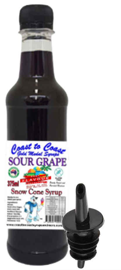 #2 New Sour Range, Coast to Coast Gold Medal Syrups®, 4x375ml Snow Cone Syrups with Bottle Pourers