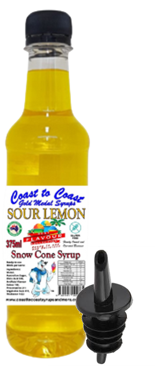 #2 New Sour Range, Coast to Coast Gold Medal Syrups®, 4x375ml Snow Cone Syrups with Bottle Pourers