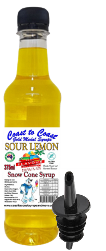 #2 New Sour Range, Coast to Coast Gold Medal Syrups®, 4x375ml Snow Cone Syrups with Bottle Pourers