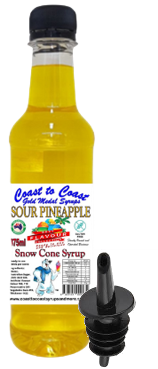 #2 New Sour Range, Coast to Coast Gold Medal Syrups®, 4x375ml Snow Cone Syrups with Bottle Pourers