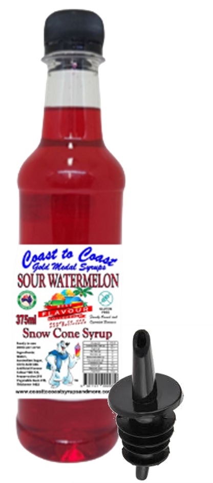 #2 New Sour Range, Coast to Coast Gold Medal Syrups®, 4x375ml Snow Cone Syrups with Bottle Pourers